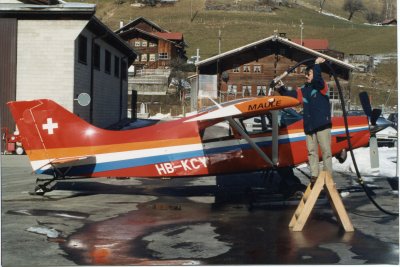 012 Walter Steiger a Swiss Air Pilot is fueling the aircraft