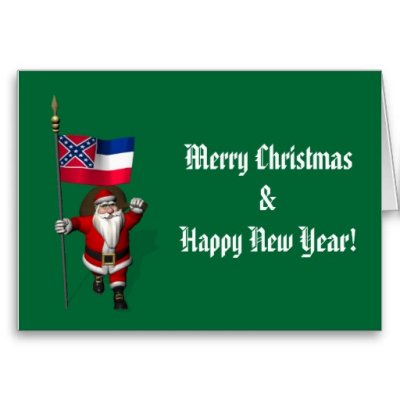 Santa Claus With Flag Banner Ensign Of US State * Mississippi