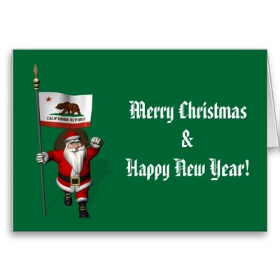 Santa Claus With Flag Banner Ensign Of US State * California