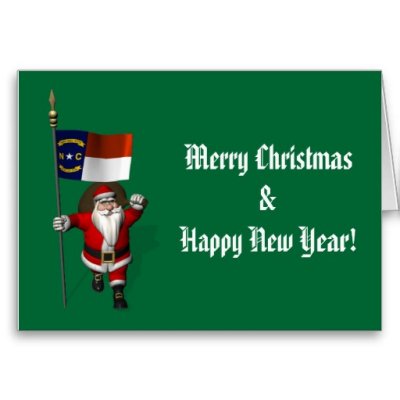 Santa Claus With Flag Banner Ensign Of US State * North Carolina