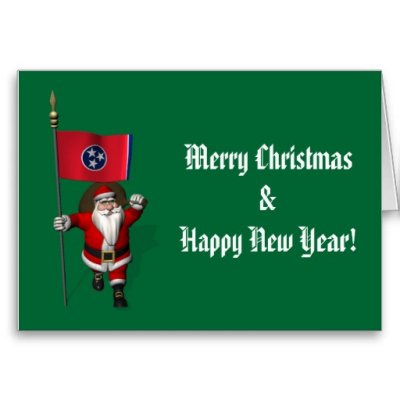 Santa Claus With Flag Banner Ensign Of US State * Tennessee