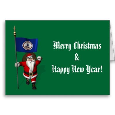 Santa Claus With Flag Banner Ensign Of US State * Virginia