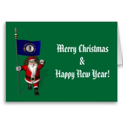 Santa Claus With Flag Banner Ensign Of US State * Kentucky