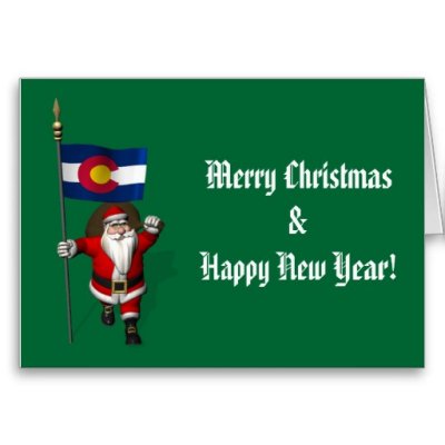 Santa Claus With Flag Banner Ensign Of US State * Colorado