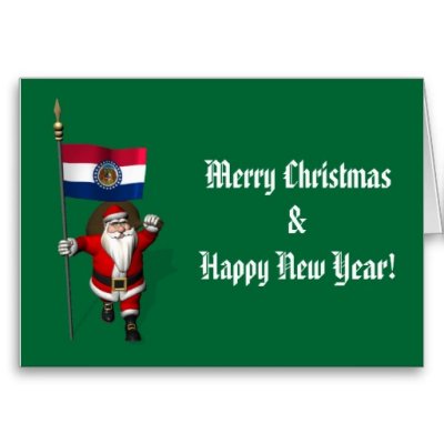 Santa Claus With Flag Banner Ensign Of US State * Missouri