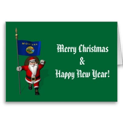 Santa Claus With Flag Banner Ensign Of US State * Montana