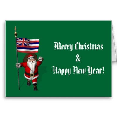 Santa Claus With Flag Banner Ensign Of US State * Hawaii