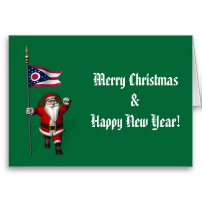 Santa Claus With Flag Banner Ensign Of US State * Ohio