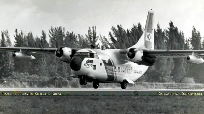 Late 1960s - Coast Guard Fairchild C-123B #CG-4705 lifting off from runway 27-R at Opa-locka Airport