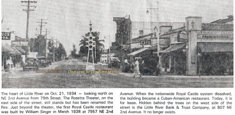 1934 - looking north on NE 2nd Avenue at 79th Street in Little River with the Rosetta Theatre on the right side