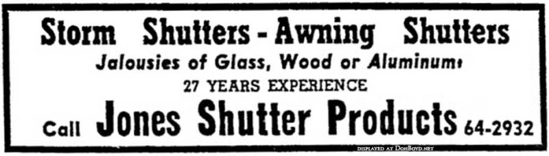 1953 - a Miami News advertisement for Jones Shutter Products