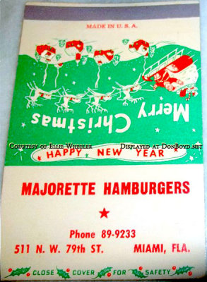 1950's - matchbook cover from the popular Majorette Hamburgers on N. W. 79th Street, Miami