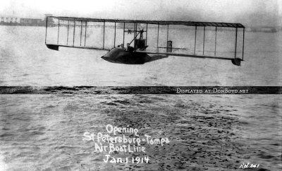 1914 - Tony Jannus piloting the first commercial winged airline flight for the St. Petersburg-Tampa Airboat Line