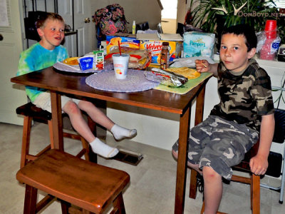 May 2013 - Kyler and his buddy Kamen having lunch at Karen's home