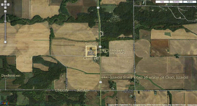 Aerial view of Stevens Cemetery just west of Illinois state road 26 in Lee County 6.8 miles north of Ohio, Illinois (zoomed out)