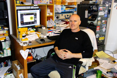October 2013 - Joe Pries at his desk where he manages his aviation digital photos and Kodachrome slides