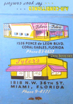 1950's - the first two Tyler's Restaurants depiced on a matchbook cover