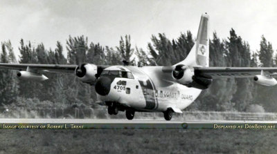 Late 1960's - Coast Guard Fairchild C-123B #CG-4705 lifting off from runway 27-R at Opa-locka Airport