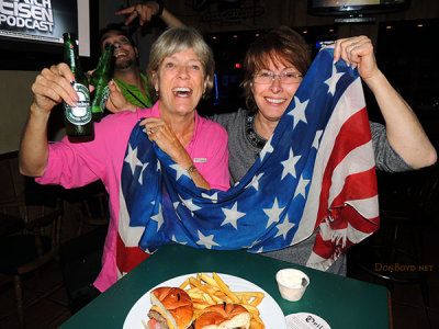 February 2014 - Brenda Reiter and Linda Grother celebrating their return to the USA at Bryson's Irish Pub