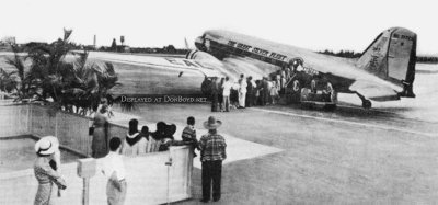 1940s - Seminole Indians watching passengers and Eastern Air Lines DC3-201B NC21729 at Pan American Field, Miami