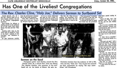 1965 - article about Reverend Charles Cline, affectionately known as Holy Joe, on the real South Beach