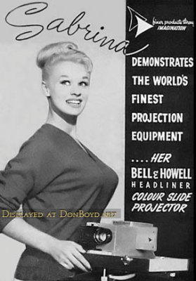 Bell & Howell color slide projectors featuring Sabrina