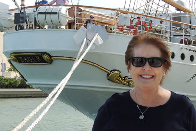 June 2014 - Karen at the stern of the USCGC EAGLE (WIX-327) at the new Museum Park in downtown Miami