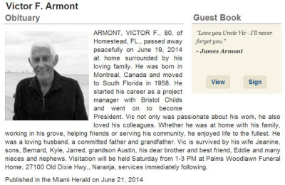 Obituary for Victor Vic F. Armont