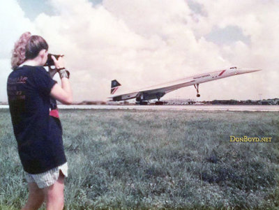 1987 - Christy Cricket Sullivan photographing the British Airways Concorde taking off at Miami International Airport