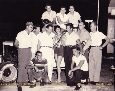 1955 - Hialeah Speedway drivers and trophy girl (see below for names)