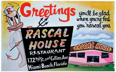 1950's-1960's - restored postcard for the Rascal House Restaurant in Sunny Isles