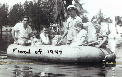 1947 - the Frank Carey family in a raft in Miami Springs enroute to get typhoid shots during the flood of 1947