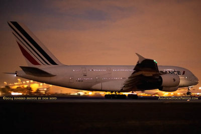 2014 - the inaugural Air France A380-861 F-HPJH flight from Paris to Miami landing on runway 9 at night