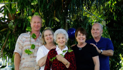 December 2014 - Jim Hager, Wendy, Esther, Karen and Don in Wendy and Jim's backyard