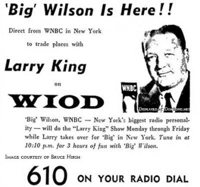 1964 - WIOD advertisement for 'Big' Wilson temporarily trading places with Larry King on 610-AM radio