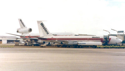 Late 1970's - a Western Airlines B720B and DC-10 at Concourse C at Miami International Airport