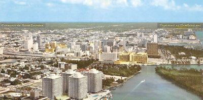 Late 1960's / early 1970's - aerial view of the Brickell area, Claughton Island and downtown Miami 