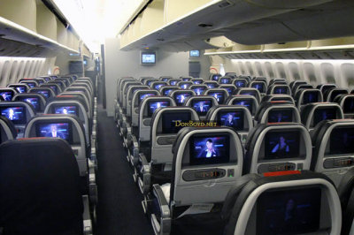 MIA Airfield Tour - the ten-abreast coach class section onboard American Airlines B777-323(ER) N730AN