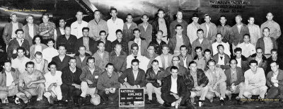 1954 - closeup version of the 3rd shift maintenance crew with a new National DC-7 that set a transcontinental speed record