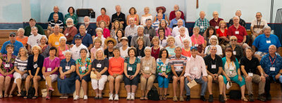 Closeup version of the Hialeah High School Class of 1965 classmates in the same old gymnasium at Hialeah High School