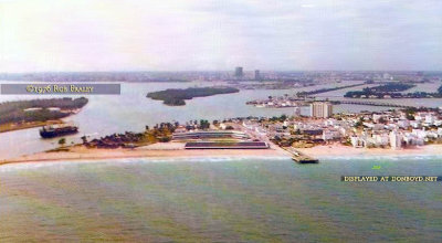 1976 - aerial view looking west at  Government Cut, the real South Beach, Miami Beach Kennel Club, the fishing pier