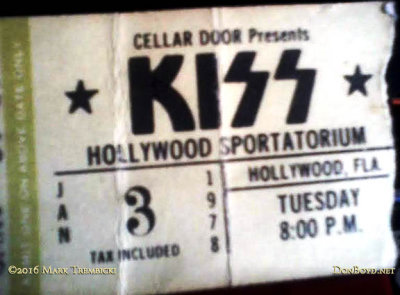 January 3, 1978_- Hollywood Sportatorium ticket stub for the Kiss concert event