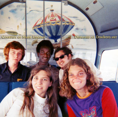 1972 - Nancy Kramer and Helen DeSchazio with Alfred Baucom, Rudy Brown and Irving Horowitz onboard the Goodyear Blimp Mayflower