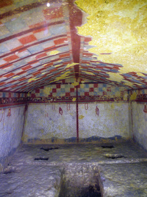 Painted Interior, Etruscan Tomb, Tuscany, Italy.