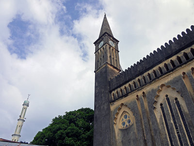 Church of Christ with Mosque in background, Stonetown, Zanzibar, Tanzania.