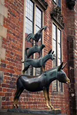 Monument to The Musicians of Bremen - City Hall, Bremen, Germany. 