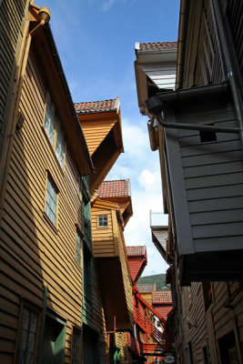 Alleyway in Bryggen, Bergen, Norway.