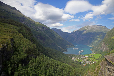 Geiranger Fjord from Flydal Viewpoint, Norway.