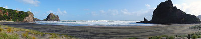 Panorama - Piha Black Sand Beach, Auckland, New Zealand.