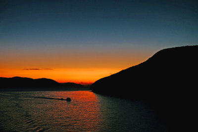 Sunrise over Charlotte Sound, Picton, New Zealand.